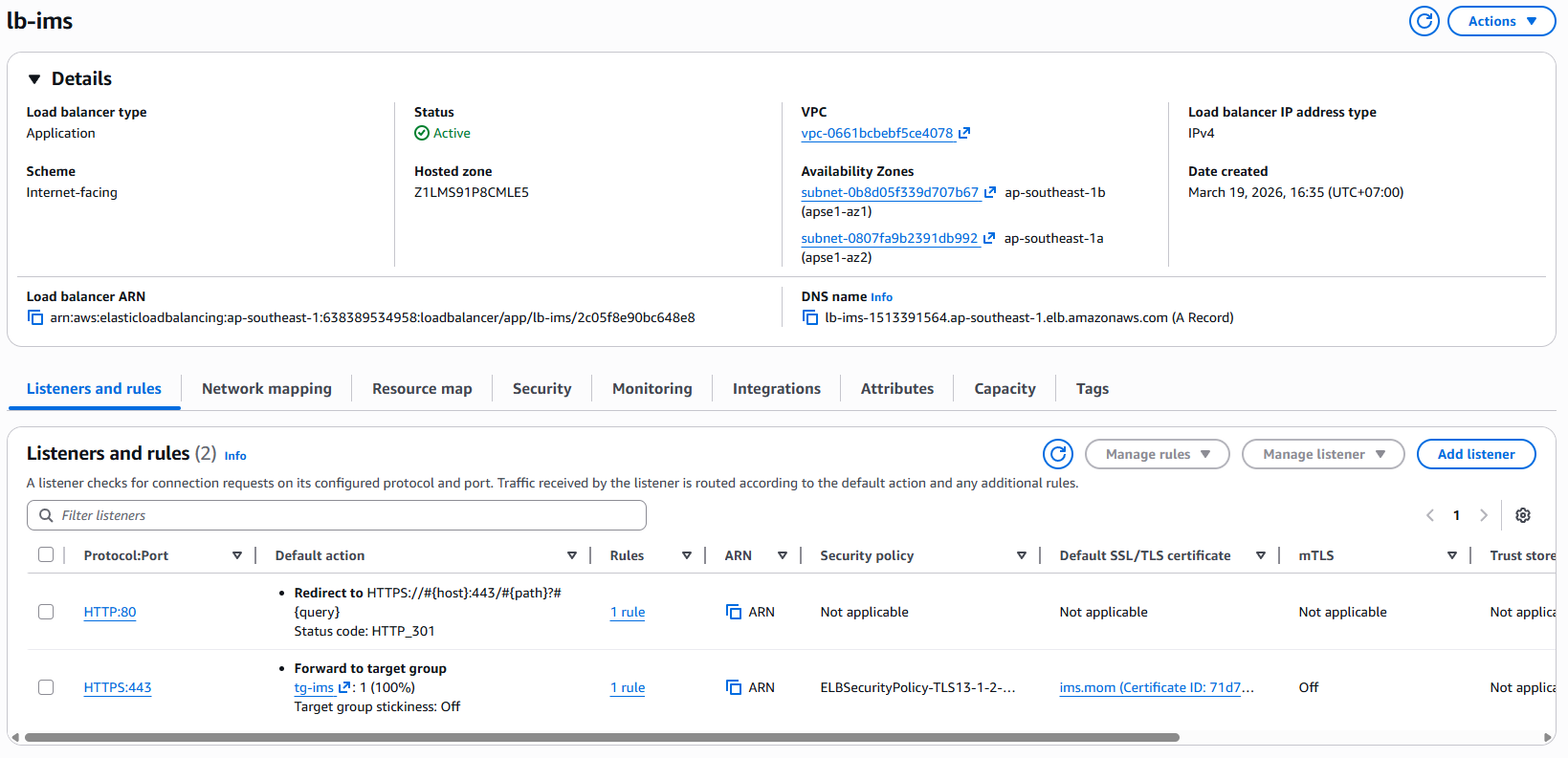 Application Load Balancer in public subnets routing traffic to ECS