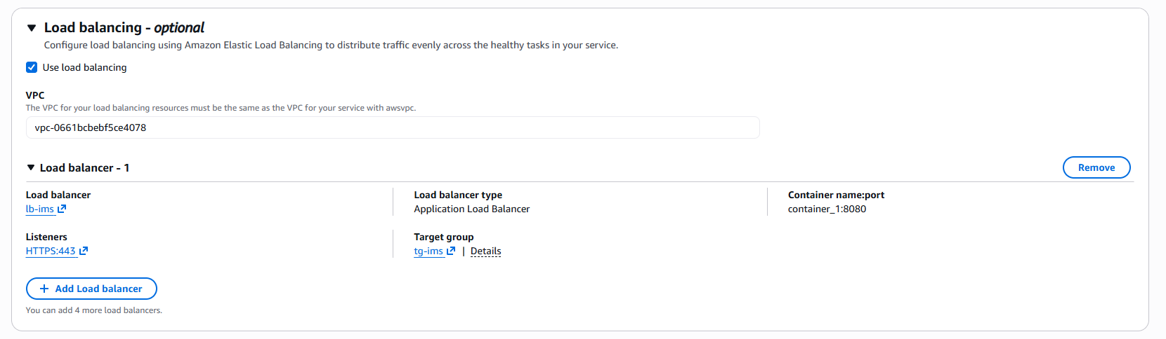ALB listener and target group wired to ECS