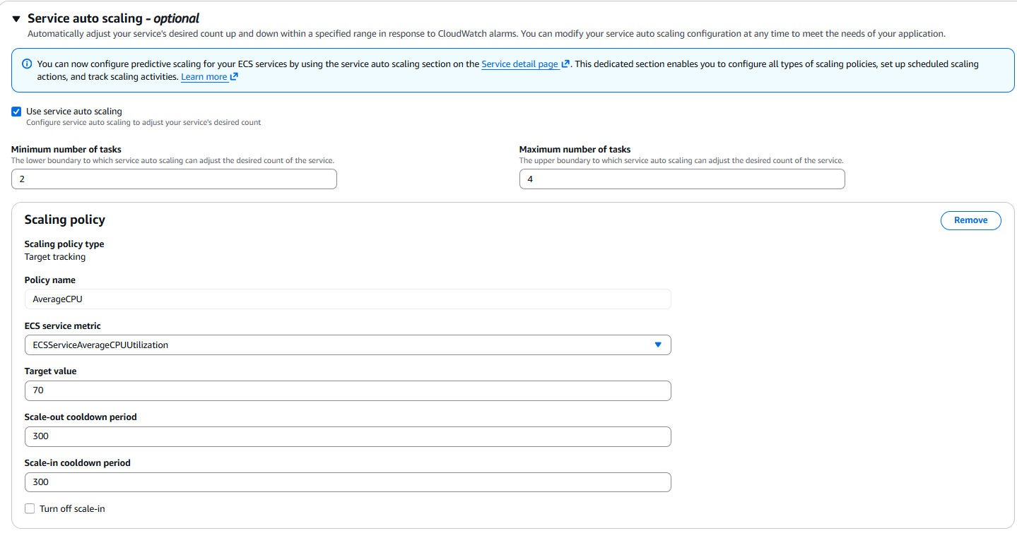 ECS service scaling policy based on CPU utilization