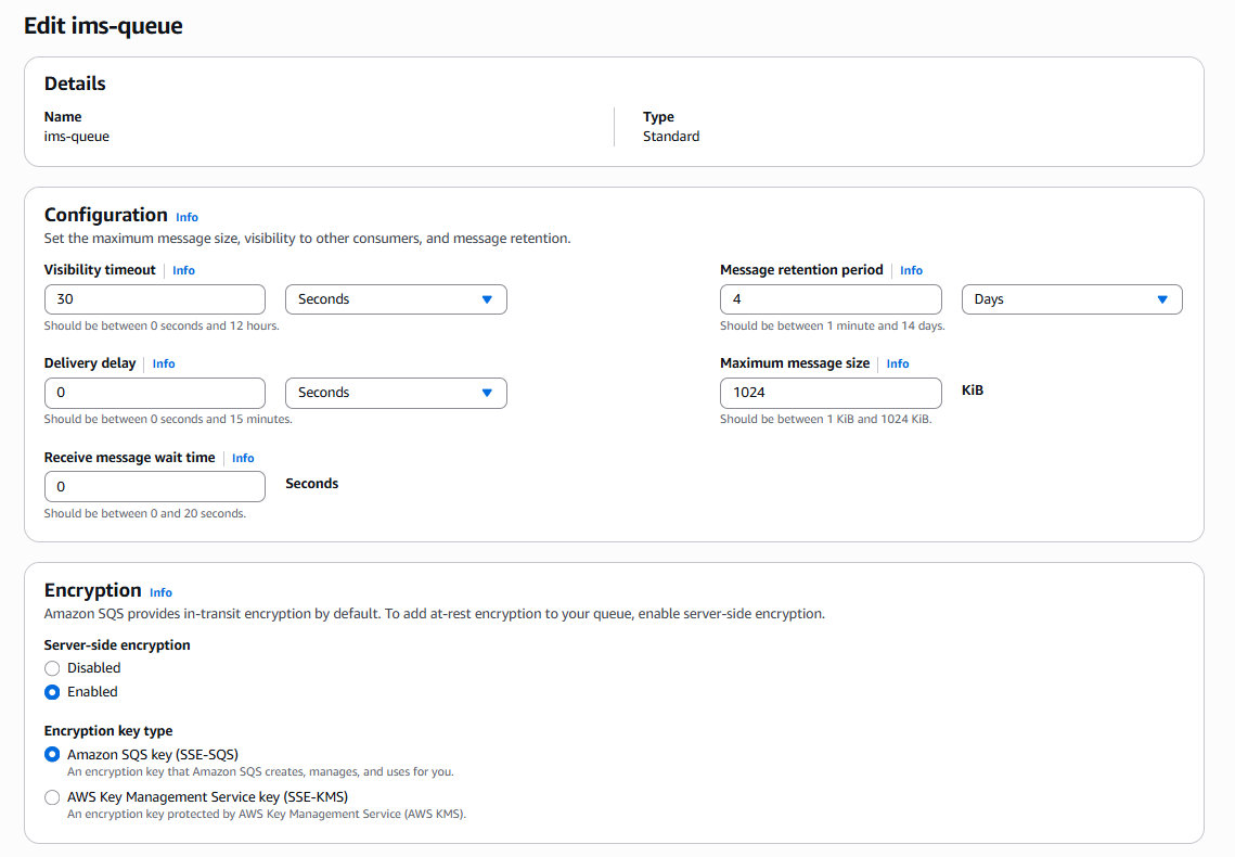 Queue details including DLQ configuration