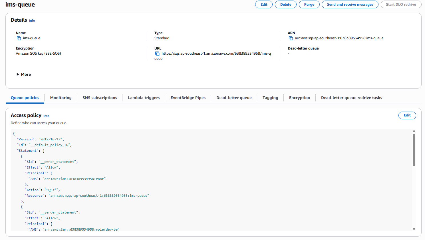 SQS queue configuration for IMS background jobs