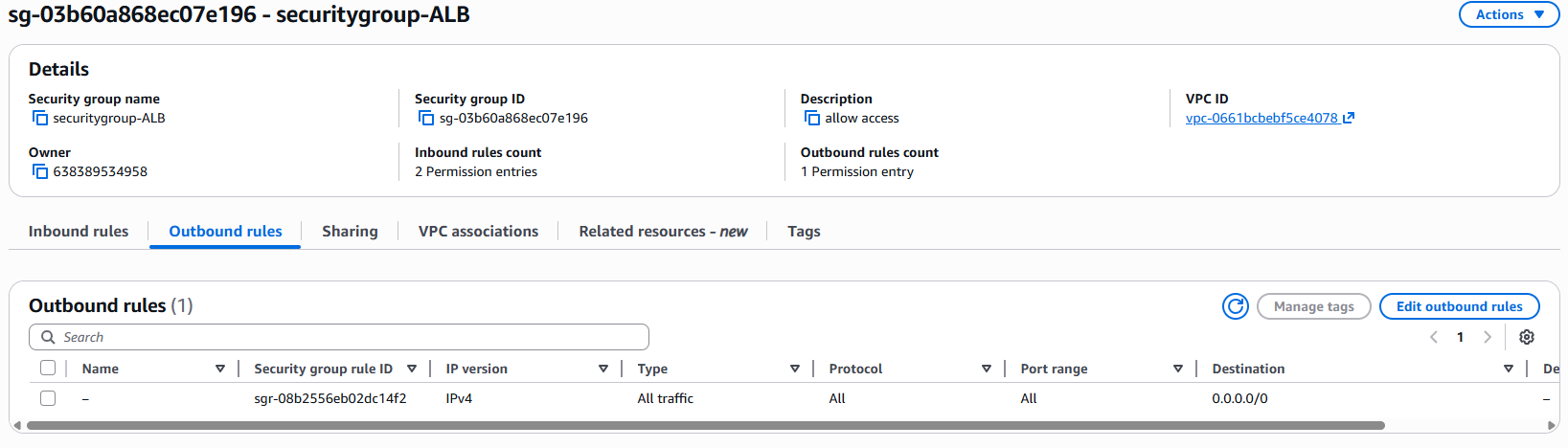 Security group outbound rules for ALB