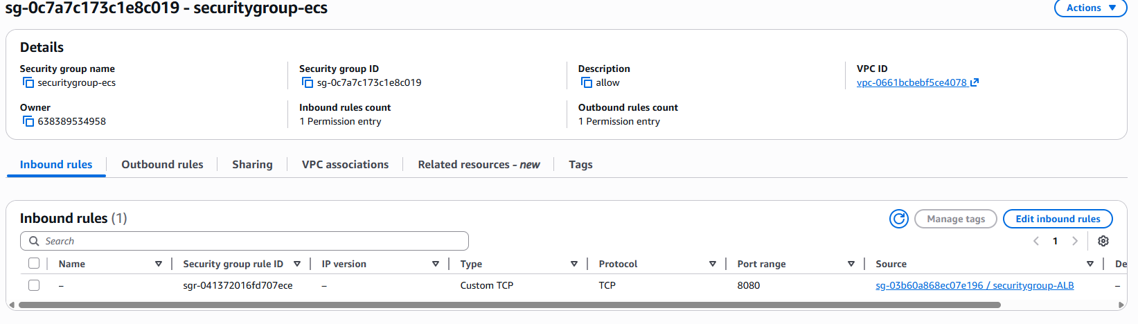 Security group inbound rules for ECS tasks
